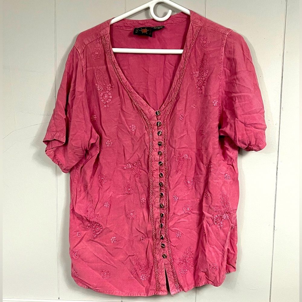 Raya Sun Pink Floral Button Down Short Size 2XL